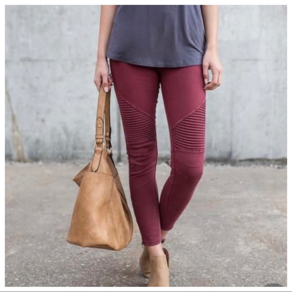 #12 Burgundy stretch Motto jeggings with zipper Trim - Picture 4 of 6